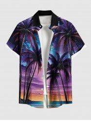 Plus Size Galaxy Coconut Tree Seascape Print Buttons Pocket Hawaii Shirt For Men -  