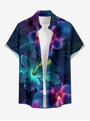 Hibiscus Flower Leaf Print Buttons Pocket Hawaii Shirt For Men -  