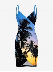 Coconut Tree Ombre Colorblock Print Convertible Hawaii Beach Cover - Bleu Ciel 5X