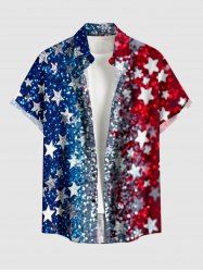 Glitter Sequins Patriotic American Flag Print Button Pocket Shirt For Men - Bleu 3XL
