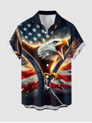 Patriotic American Flag Eagle Print Button Pocket Shirt For Men -  