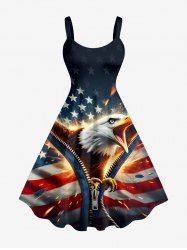 Plus Size Patriotic American Flag Eagle Print A Line Dress -  