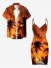 Coconut Tree Ombre Dusk Sunset Print Matching Hawaii Beach Outfit For Couples - Brun Légère 