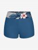 Tankini shorty à imprimé feuilles tropicales et fleurs d'hibiscus, twist hawaïen, halter - Bleu S