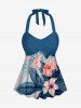 Maillot de bain tankini boyleg halter Hawaii Twist à imprimé feuilles tropicales et fleurs d'hibiscus - Bleu 4X