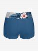 Maillot de bain tankini boyleg halter twist Hawaii à imprimé feuilles tropicales et fleurs d'hibiscus - Bleu 5X