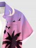 Plus Size Coconut Tree Bird Moon Ombre Print Buttons Pocket Hawaii Shirt For Men -  