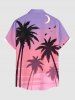 Plus Size Coconut Tree Bird Moon Ombre Print Buttons Pocket Hawaii Shirt For Men -  