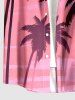 Plus Size Coconut Tree Bird Moon Ombre Print Buttons Pocket Hawaii Shirt For Men -  