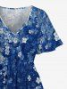 Flowers Ombre Print Split Hawaii Midi Dress - Bleu profond XS