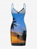 Coconut Tree Ombre Colorblock Print Convertible Hawaii Beach Cover - Bleu Ciel 5X