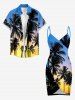 Coconut Tree Ombre Colorblock Print Convertible Hawaii Beach Cover - Bleu Ciel 5X