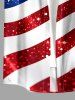 Plus Size Patriotic American Flag Sparkling Sequin 3D Print Buttons Pocket Shirt For Men -  
