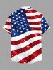 Plus Size Patriotic American Flag Sparkling Sequin 3D Print Buttons Pocket Shirt For Men -  
