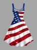 Plus Size Patriotic American Flag Sparkling Sequin 3D Print Tank Dress -  