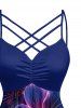 Plus Size Hibiscus Flower Leaf Print Ruched Lattice Crisscross Straps Hawaii Dress -  