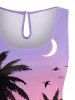 Coconut Tree Bird Moon Ombre Print Cinched Hawaii Romper -  