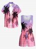 Coconut Tree Bird Moon Ombre Print Cinched Hawaii Romper -  