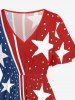 Plus Size Patriotic American Flag Print Split Pocket A Line Midi Dress - Bleu L