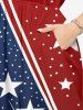 Plus Size Patriotic American Flag Print Split Pocket A Line Midi Dress - Bleu L