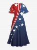 Plus Size Patriotic American Flag Print Split Pocket A Line Midi Dress - Bleu L
