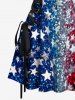 Glitter Sequins Patriotic American Flag Print Lace Up A Line Dress -  