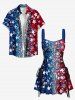 Glitter Sequins Patriotic American Flag Print Lace Up A Line Dress -  