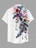 Plus Size Flower Leaf Feather Print Hawaii Button Pocket Shirt For Men -  