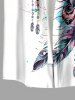 Plus Size Flower Leaf Feather Print Hawaii Button Pocket Shirt For Men -  