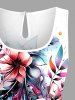Flower Leaf Feather Print Hawaii Drawstring Pocket Romper -  