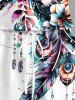 Flower Leaf Feather Print Hawaii Drawstring Pocket Romper -  