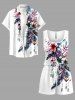 Flower Leaf Feather Print Hawaii Drawstring Pocket Romper -  
