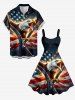Plus Size Patriotic American Flag Eagle Print A Line Dress -  