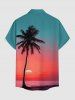 Plus Size Coconut Tree Ombre Sunset Sea Print Hawaii Button Pocket Shirt For Men - Rouge XL