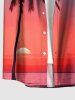 Plus Size Coconut Tree Ombre Sunset Sea Print Hawaii Button Pocket Shirt For Men - Rouge XL