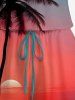 Plus Size Coconut Tree Ombre Sunset Sea Print Hawaii Drawstring Pocket Romper -  