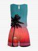 Plus Size Coconut Tree Ombre Sunset Sea Print Hawaii Drawstring Pocket Romper -  