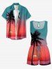 Plus Size Coconut Tree Ombre Sunset Sea Print Hawaii Drawstring Pocket Romper -  