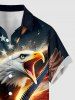 Patriotic American Flag Eagle Print Button Pocket Shirt For Men -  