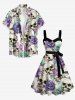 Skulls Rose Flower Print Hawaii Button A Line Dress with Removable Belt -  