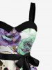 Skulls Rose Flower Print Hawaii Button A Line Dress with Removable Belt -  