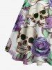 Skulls Rose Flower Print Hawaii Button A Line Dress with Removable Belt -  