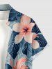 Tropical Leaf Hibiscus Flower Print Hawaii Button Pocket Shirt For Men -  
