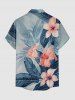 Tropical Leaf Hibiscus Flower Print Hawaii Button Pocket Shirt For Men -  