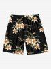 Flower Leaf Branch Print Hawaii Drawstring Beach Shorts For Men - Noir XL