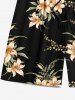 Flower Leaf Branch Print Hawaii Drawstring Beach Shorts For Men - Noir XL