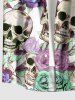 Skulls Rose Flower Print Hawaii Button Pocket Shirt For Men - Pourpre  2XL