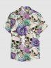 Skulls Rose Flower Print Hawaii Button Pocket Shirt For Men - Pourpre  2XL