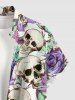 Skulls Rose Flower Print Hawaii Button Pocket Shirt For Men - Pourpre  2XL