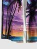 Plus Size Galaxy Coconut Tree Seascape Print Buttons Pocket Hawaii Shirt For Men -  